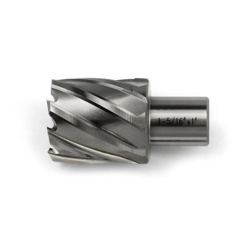 Heavy Duty HSS Annular Cutter With 1 5/16 Inch Hole Saw And 3/4 Weldon Shank Drill Bit, precision burr free cuts, rugged steel material.