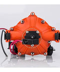 Rock Solid Quiet Workhorse DC 24V Submersible Diaphragm Pump 7.0 GPM 60 PSI Fresh Water Sump Transfer rear view with wires visible.