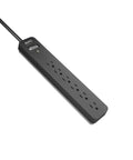 Black Long 15 Foot Surge Protector Power Strip With Six Outlets 1080 Joules Recessed Switch 14 Gauge Cord top view