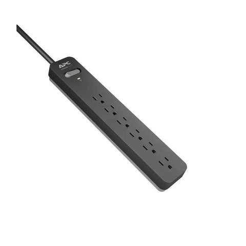 Black Long 15 Foot Surge Protector Power Strip With Six Outlets 1080 Joules Recessed Switch 14 Gauge Cord top view