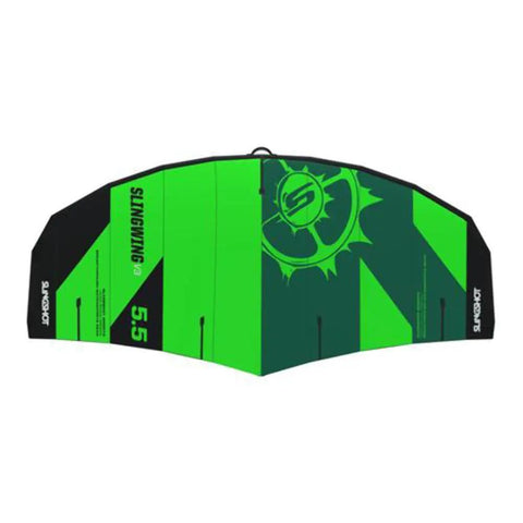 Bright green wingsurfing wing with black edges, featuring logo and design details. V3 Inflatable Wingsurfing Wing 3.0m Blue For Power Packed Performance Easy Control Smooth Takeoffs In Waves Lightweight Stability Beginner Friendly For Riders Of All Levels (Note: color not exact)