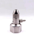 Waterjet diamond cutting head assembly, stainless steel, front view with knurled collar and hexagonal base.