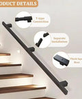 Built Like A Tank With Killer Grip Wall Mounted Stair Handrail Black Wrought Iron Square Tube with T-type connection details.