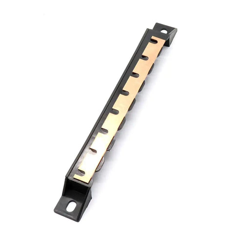 E5 Series Circuit Breaker Mount Bracket For 8-Slot Nylon Busbar Heat Resistant Holder shown in black with copper slots