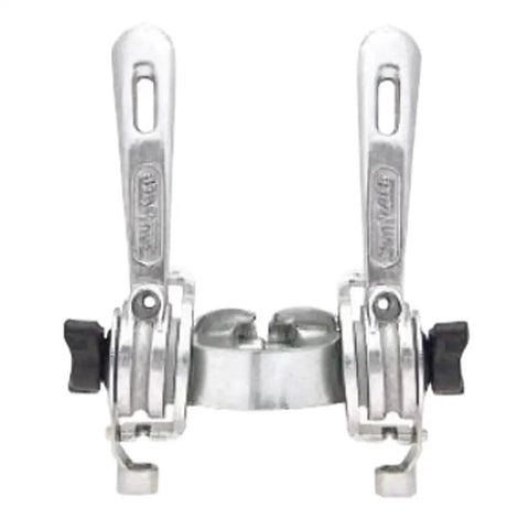 Stem Mount Friction Shifter For 6 Speed Drivetrains, Beefy Alloy Lever With Silver Finish, Classic SLR103 Style, front view