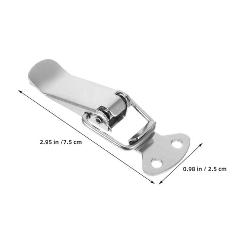 Heavy Duty Stainless Steel Spring Toggle Latches With Quick Release Handle And Sleek Silver Finish For Toolbox Truck Bed Case Outdoor Gear Travel Bag Secure Locking Storage 10 Pack shown from side with dimensions 2.95 in by 0.98 in.