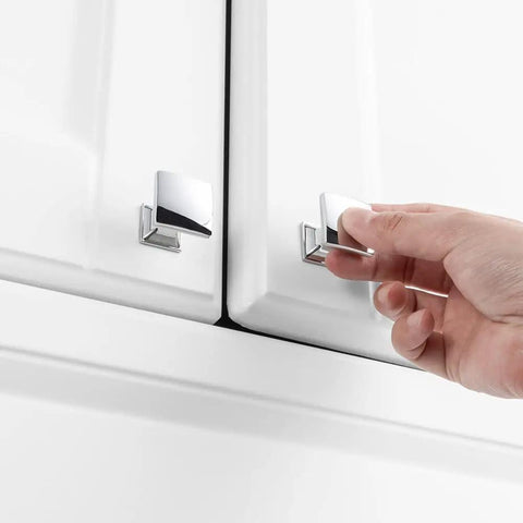 Hand using Polished Chrome Curved Square Top Cabinet Knobs 25mm 10 Pack Durable Metal Pull Handles for Kitchen Cabinets