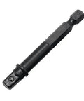 Heavy Duty Hex To Square Socket Adapter Kit Five Piece Set For Electric Drill Screwdriver Tools Quick Conversion Sleeve Install Perfect For Any Heavy Work Gig Or Home Fix Up Job., black steel hex shank socket adapter