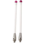 Front view of two ceramic stylus test probes with 100mm stems, 6mm ball tips and metal threaded bases.