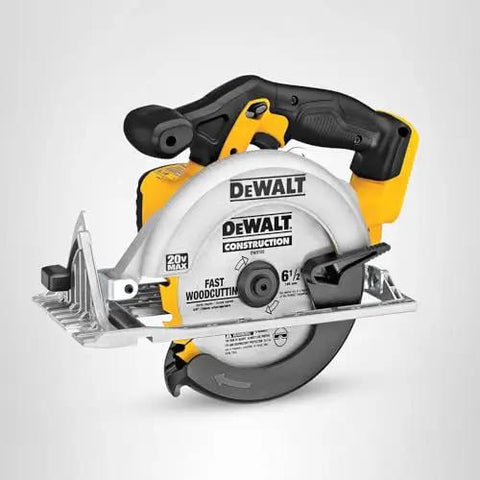 Cordless Sidewinder 20V Max Circular Saw with 6-1/2 inch blade, rubber overmold grip, and magnesium shoe for precise wood cuts.