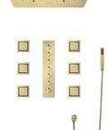 Kick Back and Unwind with This 31 Inch Rainfall Shower System Featuring Waterfall Mist Curtain Bluetooth Music Sync LED Lights Thermostatic Faucet Set Brushed Gold Finish Touch Control Panel Handheld Sprayer