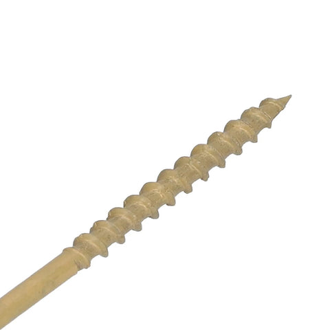 Close-up of a single screw from the 100 Pcs Star Drive Woodworking Screws Kit Carbon Steel Countersunk Tapping Screws With Round Heads Heavy Duty High Hardness For Hardwood Projects 4.2x50mm Torx Screws Set For DIY Pros, showing detailed threading.