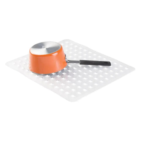 Kitchen Sink Protector Mat And Saddle Set Two Piece Quick Draining Bundle Includes One Sink Saddle And One Sink Mat with orange pot