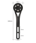All In One Aero Handlebar Out Front Bike Mount For Cycling Computers And GoPro With Built In Light Attachment size and dimensions shown