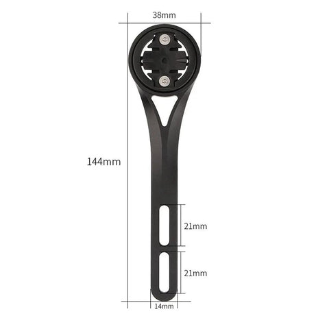 All In One Aero Handlebar Out Front Bike Mount For Cycling Computers And GoPro With Built In Light Attachment size and dimensions shown