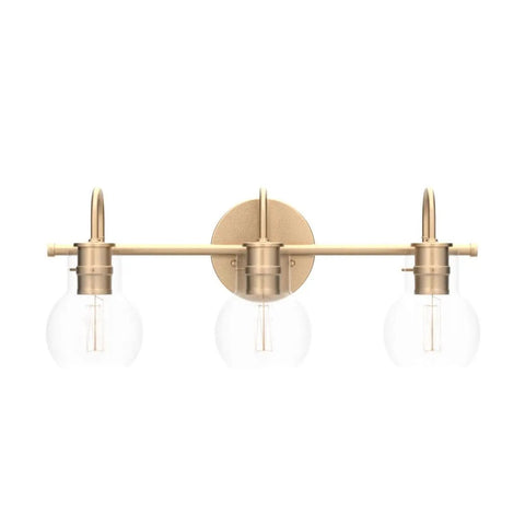 Over Mirror Gold Bathroom Light Fixture With Three Clear Glass Globe Shades Modern Minimalist Vanity Lighting Durable Metal Finish