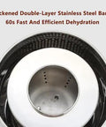 Thickened double-layer stainless steel barrel of Commercial Centrifugal Spin Dryer Food Dehydrator for quick dehydration.