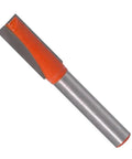 Get Fresh With 6-Piece ZGUZMCMK Tungsten Carbide Bottom Cleaning Router Bits close-up of orange-tipped router bit with 1/4 inch shank.