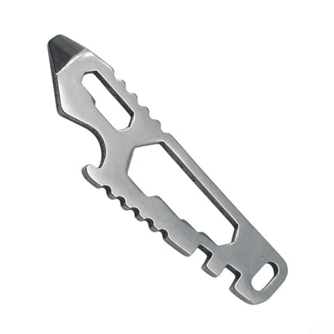 Handy Stainless Steel Pocket Tool With Hex Wrench And Bottle Opener For Camping And Hiking on white background