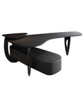 Heavy Duty Corner Executive Desk With Integrated Side Cabinet And Raised Monitor Stand Straight Up Big Time Pc Workstation No Nonsense Boss Build For Gaming And Writing Black 180 Cm, unique curved design.