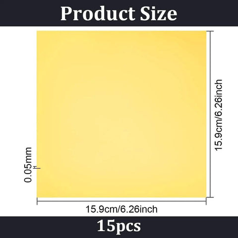 15 Sheets High Temperature Polyimide Film Sticker Set 6.3 X 6.3 Inches 0.05 mm Thick Kapton Tape Gold dimensions shown