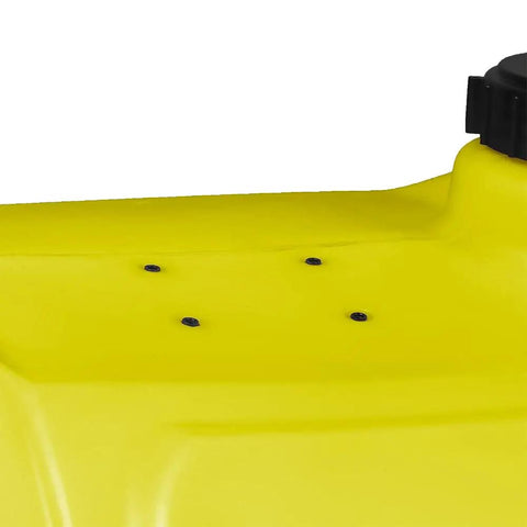 Close-up of yellow surface with mounting inserts, part of 40 Gallon Yellow Sprayer Tank With Translucent Body Farm-Ready.