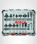 Bosch 15-piece carbide-tipped wood router bit set in a hard-shell case