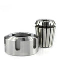 Get This Heavy Duty 2Pc CNC ER OzNut Collet Set With High Hardness And Amazing Impact Resistance Perfect For Your Drill Lathe Or Grinder Machine Making Quick Work Of Any Task, showcasing two durable metal collets.