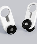 Premium 150 Pack Heavy Duty Curtain Track Rollers In Crisp White Aluminum Featuring Dead Quiet Pulleys That Glide Like Butter On Wall Or Ceiling Mounts For Big Time Home Decor Upgrades close-up of white and black track rollers.