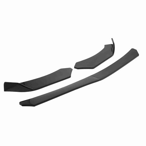 Three pieces of carbon fiber style front bumper lip splitter for vehicle, part of the Level Up Your Whip With This Slick Carbon Fiber Style Front Bumper Lip Splitter Universal Abs Spoiler Body Kit Delivers That Fresh Fit For A Badass Street Upgrade.