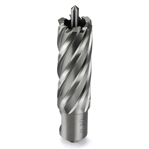 Hardcore Weldon Shank Annular Cutter For Magnetic Drills And Mill Presses High Speed Steel Hole Saw 7/8 Inch diameter, 2 inch depth.