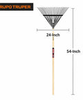 Heavy Duty Steel Leaf Rake With 24 Inch Wide Head And 54 Inch Wood Handle For Quick Yard Cleanups Leaves Grass Thatch Debris Raking Tool For Lawn Care And Garden Cleanup showing dimensions