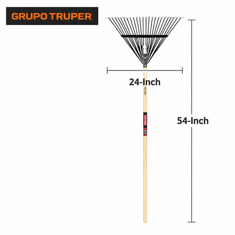 Heavy Duty Steel Leaf Rake With 24 Inch Wide Head And 54 Inch Wood Handle For Quick Yard Cleanups Leaves Grass Thatch Debris Raking Tool For Lawn Care And Garden Cleanup showing dimensions