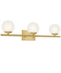 Brushed Brass 24 Inch Three Light Vanity Light With Modern Globe Glass Shades Damp Rated Wall Sconce For Over Mirror IP44 Bathroom Fixture