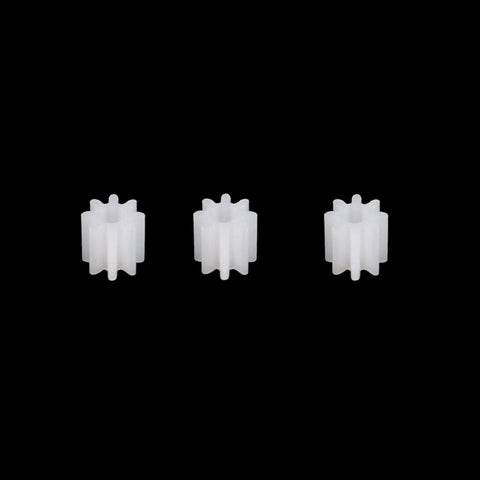 Close-up of three 8-tooth plastic gears from the Set Of 50 Plastic Gears 8 Teeth Model 082A Reduction Gear Worm Gears For RC Car And Robot Motors