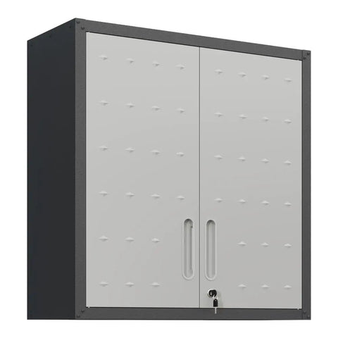 Wall Mounted Tool Cabinet With Locking Metal Storage And One Shelf For Garage Organization Built Tough In Black And Gray Finish For Your Home Workshop And Utility Rooms, front view