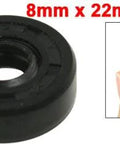 Black rubber oil seal, double lip, 8x22x7 mm for rotary shaft