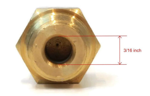 Brass thermal relief valve for pressure washer, hexagonal body, 3/16 inch bore.