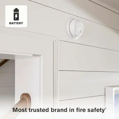 Smoke Alarm With 10 Year Sealed Battery And Test And Silence Button, Precision Detection To Cut False Cooking Alarms mounted on wall