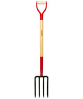 4-Tine Spading Garden Fork With Steel Digging Tines, 45 Inch Length, Y-Grip Wood Handle for compost and bed prep.