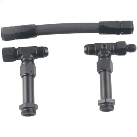 Dual Inlet Fuel Line Kit Featuring 8AN Male Flare To 7 8 Inch Braided Carburetor Hose For Hot Rods Muscle Cars And Street Machines With Proven Durability, black braided hose and T-fittings