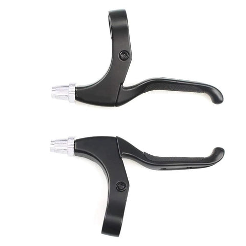 Black universal aluminum bicycle brake levers, 4 finger and 2.5 finger length, lightweight, ergonomic for MTB BMX kids and folding bikes