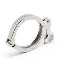 Side view of QMINOX 2.5-inch stainless steel sanitary tri-clamp with wing nut