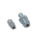 Two steel fittings from 80 Piece Grease Fitting Assortment Kit With Angled And Straight Nozzles For Easy Lubrication In Automotive And Machinery Maintenance Keeps Your Gear Running Smoothly And Prevents Wear on white background.