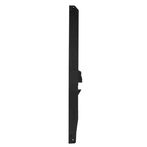 Side view of Soft Close Kit For Barn Doors With Quiet Spring Buffer Damper Hardware Set for sliding doors, black, hole-free.