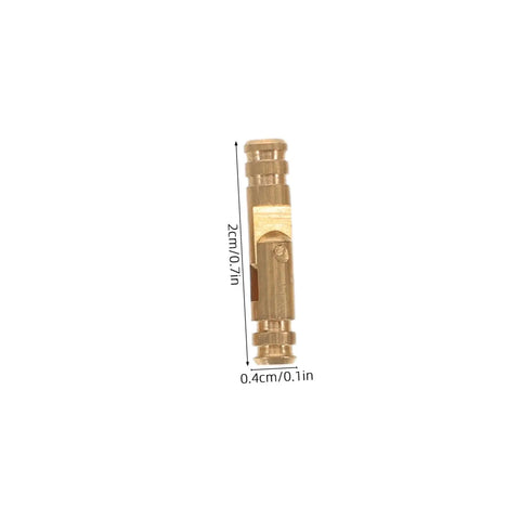 Set Of 25 Brass Barrel Hidden Hinges For Jewelry Boxes And Keepsakes, cylindrical design close-up with measurements