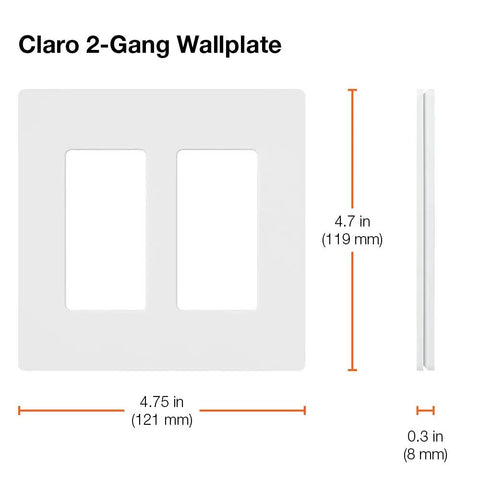 Black 2-Gang Decorator Light Switch Cover Plate, Screwless Snap-On Wall Plate For Decorator Switches, Gloss Finish CW-2-BL, front and side view with measurements