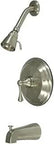 Tub And Shower Faucet In Brushed Nickel, Solid Brass Construction, Wall Mount Design, Pressure Balanced, Washerless Cartridge