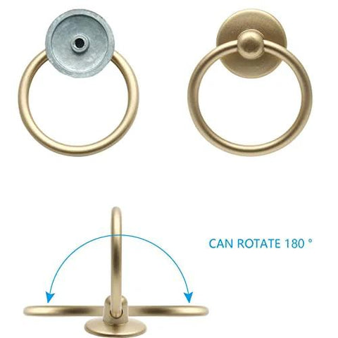 5 Pack Gold Ring Drawer Pulls With Screws, Brass Cabinet Handles, showing rotating mechanism and single hole mount.