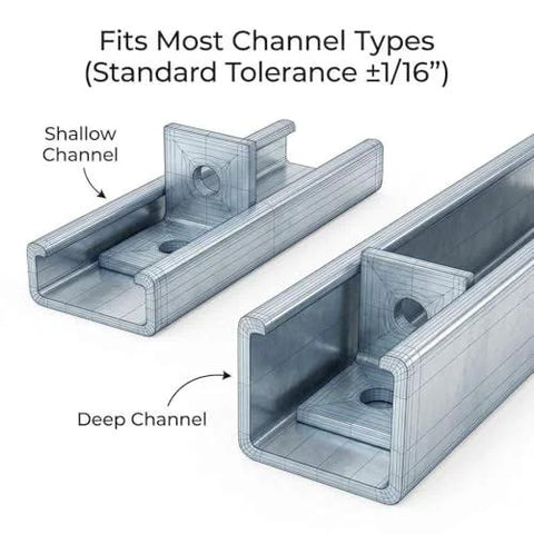 Diagram showing 10 Pack Heavy Duty L Shaped Connector Brackets With Two Holes For Standard One And Five Eighths Inch Strut Channels
